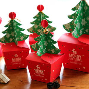 Cajas de Regalo Plegables al por Mayor de Diferentes Tamaños para Dulces y Manzanas, Caja de Regalo de Cartón con Forma de Árbol de Navidad - Product Image 1