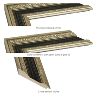 Moulure de cadre photo en pin massif 76x35mm, profil orné noir et argenté, moulure en bois pour peinture, miroir, décoration