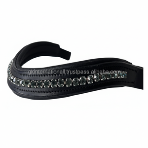 Cristales de diamante verde oscuro Bling acolchado cuero negro forma de onda banda para la frente del caballo en la personalización de la mazorca completa disponible - Product Image 1