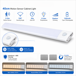 Rechargeable Under magnetic <b>LED</b> Cabinet <b>Light</b> with Motion Sensor, 3 Color Stepless Dimming <b>LED</b> <b>Light</b> <b>Bar</b> for Wardrobe and Shelf - Product Image 2