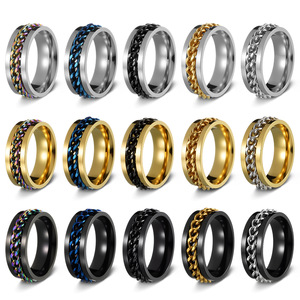 Anéis Giratórios Anti-Estresse de Aço Inoxidável para Homens, Anel Articulado Giratório de Aço Titânio com Corrente, Joias Masculinas - Product Image 2