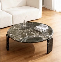 Table basse ronde en marbre vert de luxe, design moderne et minimaliste pour salon de villa ou d'hôtel