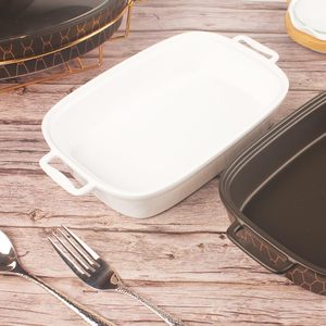 Plato Cuadrado de Porcelana Cerámica Desechable de Lujo para Calentar Arroz con Tapa de Vidrio para Fiestas - Product Image 5