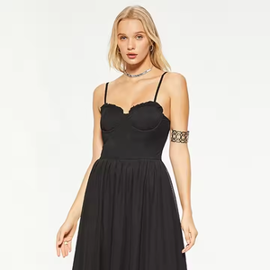 Produttori di abiti personalizzati da sera da donna nere abiti <span class=keywords><strong>lunghi</strong></span> in maglia di <span class=keywords><strong>Tulle</strong></span> da sera in Chiffon senza maniche Vintage da donna - Product Image 5