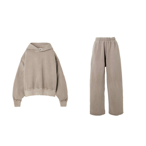 Conjunto Deportivo KingSen para Mujer, Estilo Vintage, Lavado, de Algodón Grueso, Sudadera con Hombros Caídos y Pantalones Anchos, 2 Piezas, Ropa Casual para Estar en Casa - Product Image 5