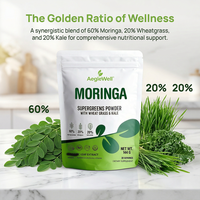 Poudre de Moringa Supergreens Aeglewell avec Herbe de Blé et Chou Frisé, Extrait de Moringa Non-OGM Riche en Vitamines, Minéraux et Protéines