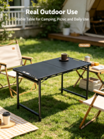 Table pliante d'extérieur en métal - Légère, portable, réglable en hauteur par système hydraulique - Style IGT - Table de camping tactique
