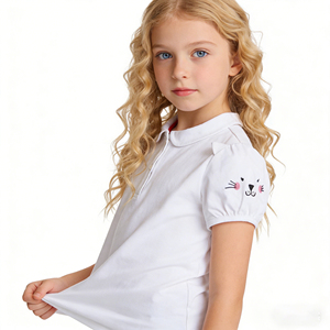 Polo per Bambine <span class=keywords><strong>con</strong></span> Colletto Picot in Cotone, Maglietta a Maniche Corte <span class=keywords><strong>con</strong></span> Stampa Animale per Uso Quotidiano Casual - Product Image 3