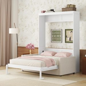 Lit Murphy mural blanc <span class=keywords><strong>Queen</strong></span> avec armoire de rangement, moderne, pliable, gain de place, lit dissimulé, en stock aux États-Unis, de Houston, Texas - Product Image 3