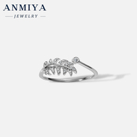 Bague en argent sterling 925 en forme de feuille, réglable, ouverte, luxe, zircon cubique, bagues pour les doigts, bijoux pour femmes