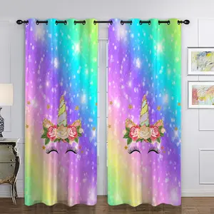 Rideau de fantaisie licorne imprimé en 3D pour décoration de salon et de salle à manger Fenêtre américaine plate pour chambre d'enfants - Product Image 1