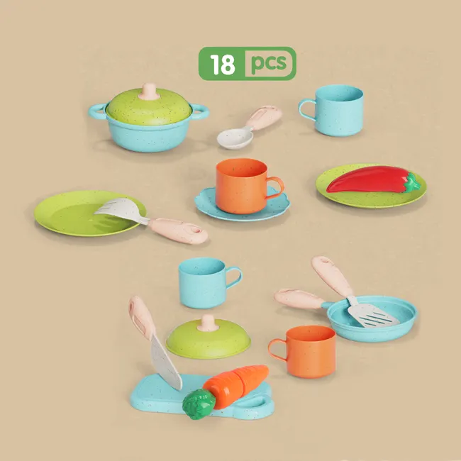 Toddler play wheat straw tableware pretend set toys dining cook ware game kids kitchen set toy
