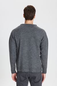 Men's Embroidered <strong>Slogan</strong> Sweater 100% Merino Wool Long Sleeve Crew Neck Pullover <strong>Jumper</strong> Grey - Product Image 3