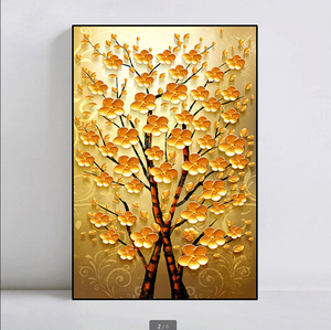 Montaña pintura moderna paisaje lienzo pared arte abstracto pinturas al óleo oro <span class=keywords><strong>pintado</strong></span> amarillo personalizado Logo impreso lienzo árbol - Product Image 3