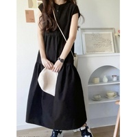 Robe longue décontractée noire sans manches pour femme, boutonnée sur le devant, taille empire froncée, coupe ample, style ballon, pour l'été et le quotidien