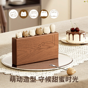 Ensemble de fourchettes à fruits en forme de chat, réutilisables, en acier inoxydable 304, base en bois d'ébène, outils à dessert mignons - Product Image 1