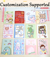 Cuaderno de Papel con Tapa Dura A5, Diseño de Dibujos Animados, Encuadernación Cosida, Cuaderno Económico, Creativo, Kawaii, con Páginas Rayadas para Estudiantes de Primaria