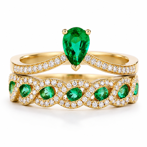 Set di anelli con corona verde per donna, anello da dito minimalista alla moda - Product Image 1