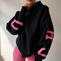 Sweat-shirt à col montant pour femme avec logo personnalisé, coupe décontractée, en molleton de coton brodé, pull oversize