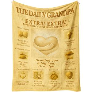 Golden Newspaper Grandpa Heart Flannel <b>Blanket</b> Throw <b>Blanket</b> Nap <b>Blanket</b> Machine Washable Fade Resistant for Bedroom Living Room - Product Image 1