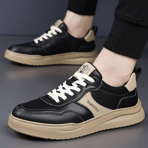 Zapatillas de cuero para hombre, con punta redonda, cordones, suela gruesa, antideslizantes, informales, para otoño. - Product Image 3