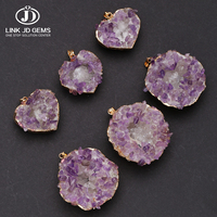 Collier Pendentif Géode en Améthyste Naturelle et Agate, Bordure Dorée, Pierre Violette, Bijoux Tendance pour la Revente en Boutique, Vente en Gros
