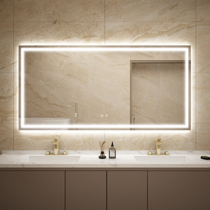 Espejo de baño LED rectangular de lujo sin marco con brillo ajustable de vidrio templado y sensor táctil - Product Image 5