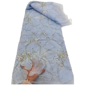 Ni. Ai sáng bóng đính cườm ren vải sang trọng ngọc trai ren vải ưa thích vải tuyn thêu sequin vải cho váy cưới - Product Image 2