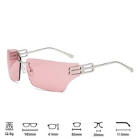 Lunettes de soleil incurvées en forme de B sans monture UV400 pour femmes, monture étroite, tendance, uniques, protection solaire, style rétro, célébrité d'Internet