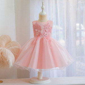Robe de princesse rose à fleurs pour bébé fille Xin'an Baihui, col cœur, jupe tutu évasée, idéale pour le premier anniversaire - Product Image 1
