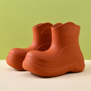 Women's Waterproof Non Slip Rain Boots Thick Soled Low Cut EVA Mid <b>Heel</b> Solid Color All Season Water Shoes - Product Image 4