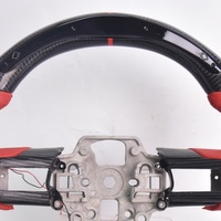 Volant de voiture en fibre de carbone véritable en forme de D avec LED pour Ford Mustang GT/GT350/GT350R 2018-2021, cuir perforé rouge