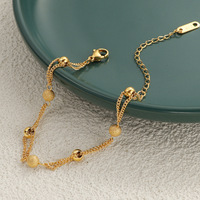 QUSEDINY marque de luxe 24K véritable plaqué or jaune Double chaîne perle Bracelet boule forme Design élégant accessoire de mode mariage