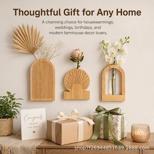 Wooden <b>Wall</b> Mounted <b>Display</b> Rack Geometric Shape Minimalist Home Decor Dried Flower Holder <b>Wall</b> Decoration - Product Image 3
