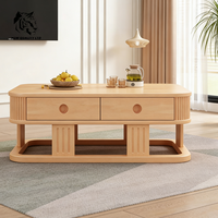 Table basse en bois à 2 tiroirs, design moderne, fabriquée en usine, prix avantageux, personnalisable, stock important, écologique, pour salon.