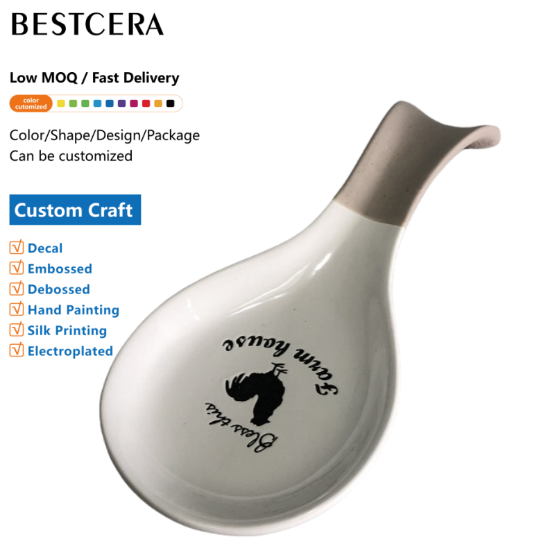 BESTCERA Farmhouse Cooking Utensil Rest Spoon Holder Porcelain Ladle Holder Heat-Resistant Ceramic Spoon Rest