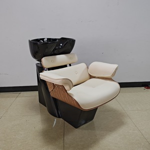 Fauteuil de lavage inclinable de luxe en cuir PU noir avec structure en fibre de verre céramique, design minimaliste moderne pour salon de coiffure professionnel - Product Image 4