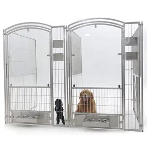 Canil walk-in feito sob medida em aço inoxidável luxuoso, canil profissional para cães de grande espaço, canil de fábrica para embarque, gaiola para cães