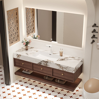 Meuble de salle de bain en MDF avec lavabo en marbre, élégante coiffeuse pour votre salle de bain moderne