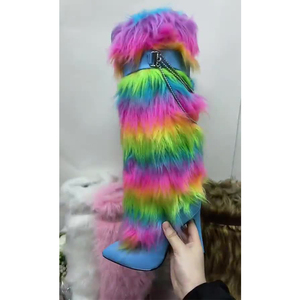 2025 Botas de nieve por encima de la rodilla <span class=keywords><strong>Strip</strong></span> High <span class=keywords><strong>Hell</strong></span> Botas de piel sintética para mujer - Product Image 5