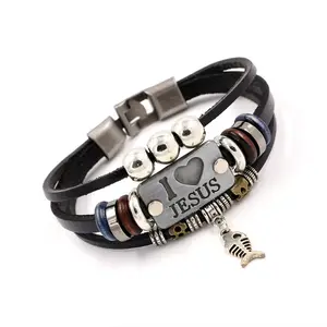 Q749 te amo Jesús Vintage <span class=keywords><strong>de</strong></span> cuero muñeca banda cuerda cristiana <span class=keywords><strong>pulsera</strong></span> ajustable pulseras y brazaletes - Product Image 4
