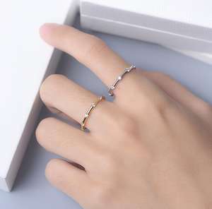 Minimalistischer Sterling Silber 925 Zarter Schmuck Damen Stapelbarer Dünner Goldring mit Knochenmuster Bambus-Muster Bandring - Product Image 6