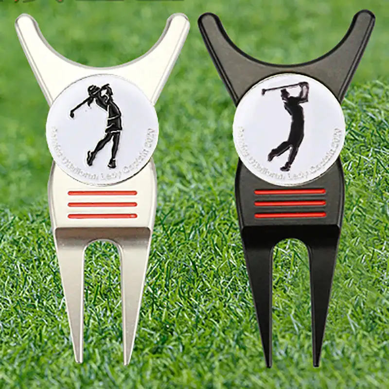 Alat Divot garpu Pitch logam lipat, alat perbaikan dengan spidol bola Golf magnetik, aksesori klip topi, Logo kustom