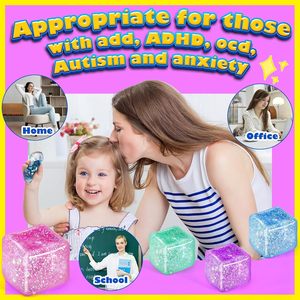 Glittery Squishy Cube <b>Squeeze</b> <b>Balls</b> Vibrant Colors Soft Squishy Texture Polyurethane Puzzle Fidget Toys for Stress - Product Image 4