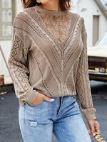 Herbst V-Ausschnitt Loose Casual Top Pullover Pullover Frauen Gestrickt Langarm Weiblich Frauen Hohl Blumen Langarm Pullover