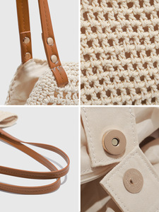 Borsa a Rete da Spiaggia Estiva all'Ingrosso Beige Personalizzata Borsa a Tracolla in Maglia Lavorata a Maglia con Cinghia in Pelle - Product Image 5