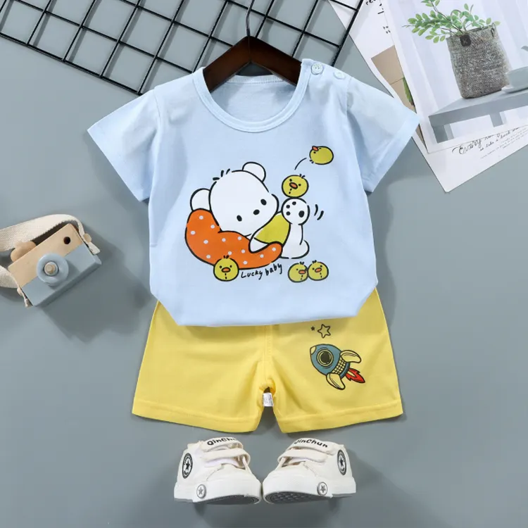 Set di abbigliamento per neonati all'ingrosso di alta qualità Set di vestiti in cotone 100% per neonati estivi