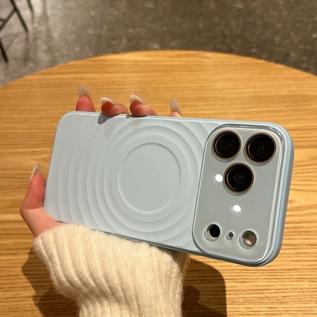 Fashion Liquid Silicone Water Ripple Pattern Big Window Phone Case for iPhone 17 16 15 Pro Max Magnetic Charge Cover