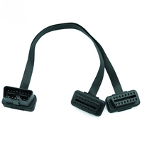 OBD Connect Cable for GPS Tracker With Car Male to Dual Female Y Splitter Elbow Extension Flat+thin Noodle Cable Auto Connector