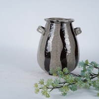 Vase en céramique rayé Lian Da Farmhouse avec deux poignées, vase à fleurs rustique gris noir moucheté, décoration intérieure EU US